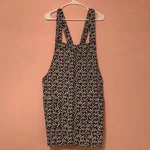 Black floral overall dress with front pockets